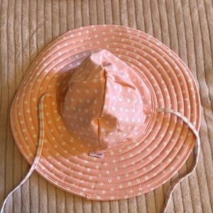 RuffleButts Reversible Swim Hat in Pink Stripes/Polkadots